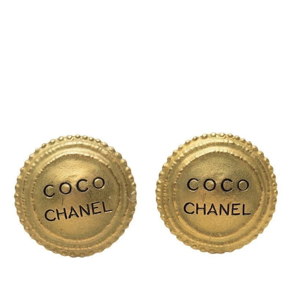 Chanel Round Engraved Gold Plated Earrings